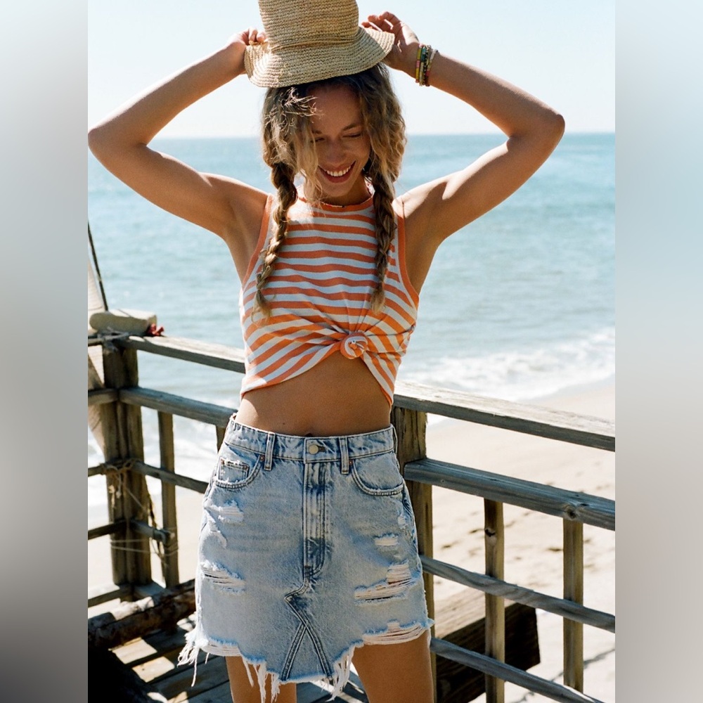 Pilcro destroyed denim miniskirt